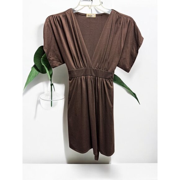Steps Brown V-Neck Dress Stretchy Fabric & Back Tie Closure - Picture 4 of 8